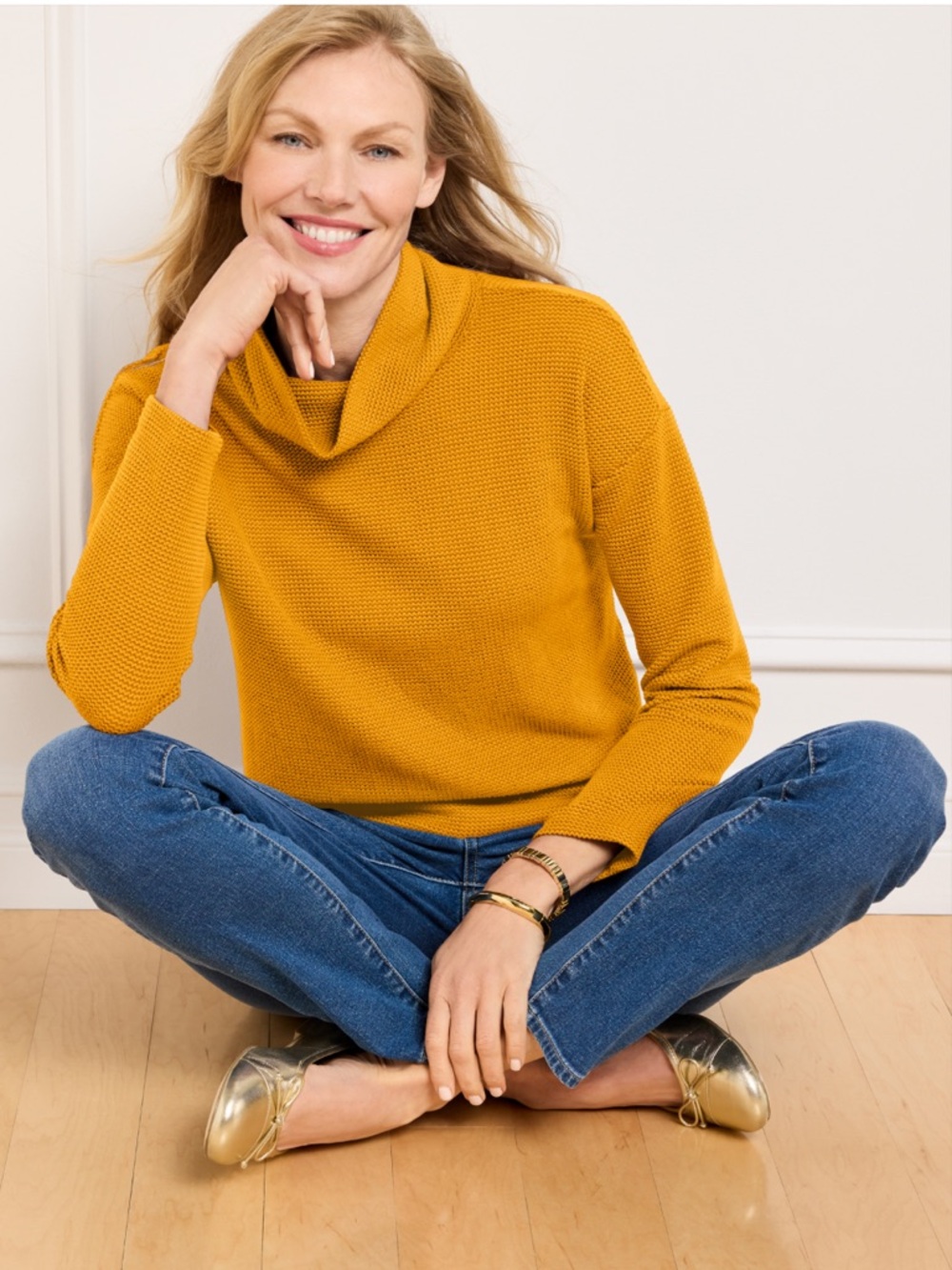 NWT Talbots XL petite yellow relaxed turtleneck pullover sweater spring fall